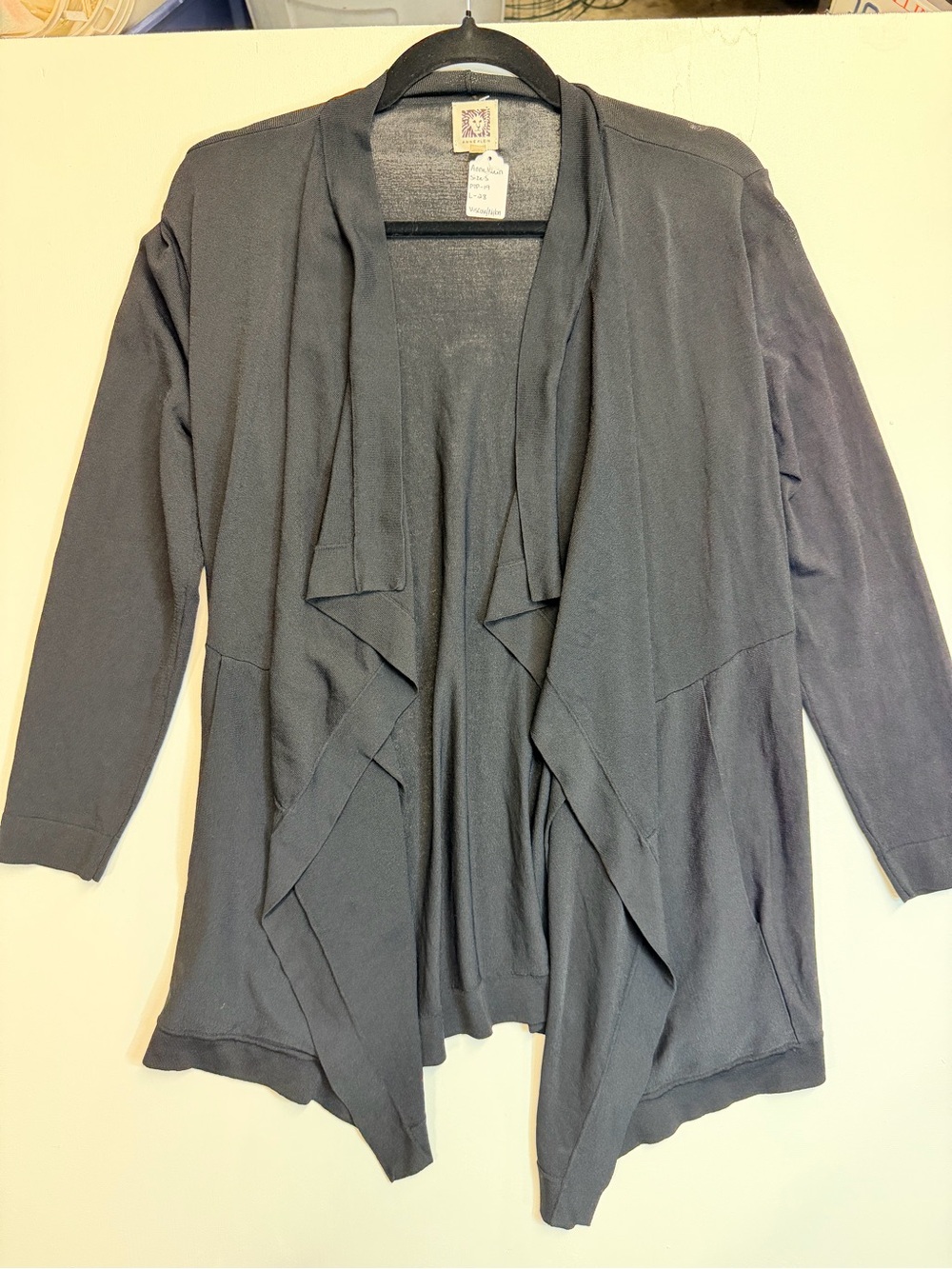 W168 Anne Klein Black Open-Front Draped Cardigan